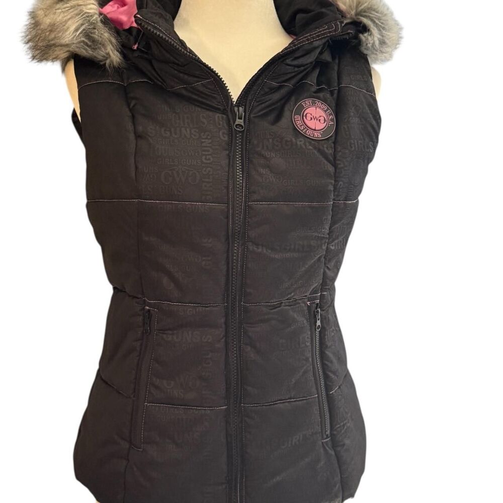 Girls with Guns Puffer Vest Pink and Black
